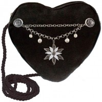 Preview: Heart-shaped Handbag with Edelweiß Charivari, Black