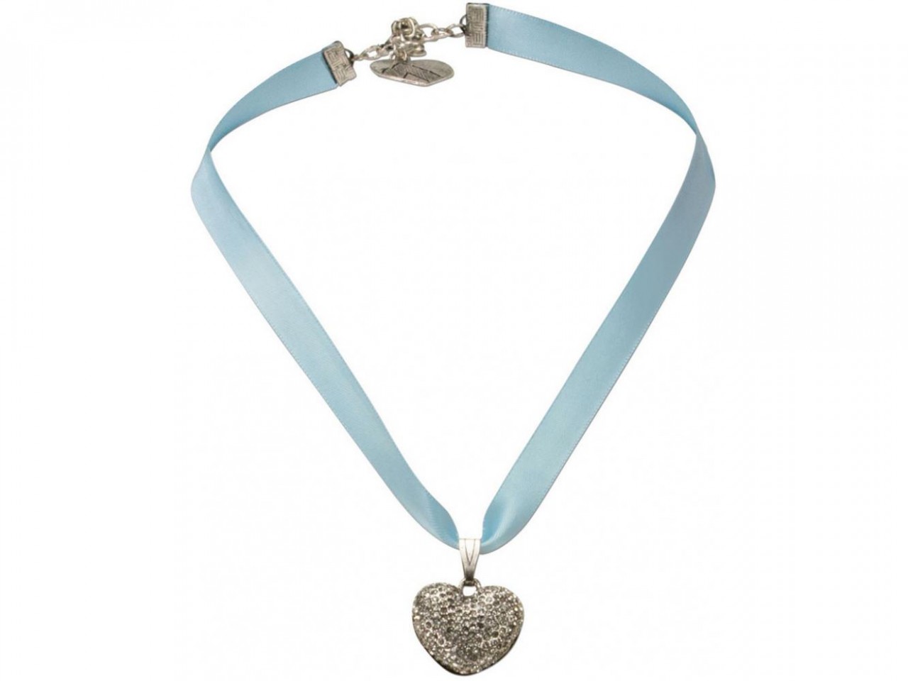 Vorschau: Satin Halskette mit Strassherzerl hellblau