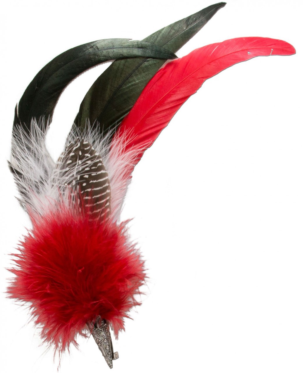 Hat Brooch, Rooster Feather, Red