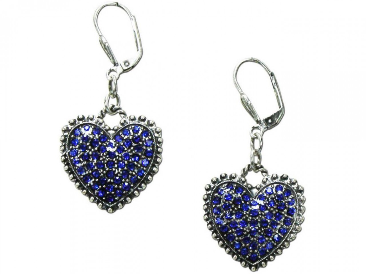 Heart-shaped Rhinestone Earrings, Blue