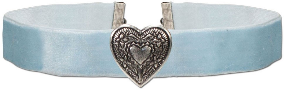 Thick Velvet Choker with Heart Pendant, Light Blue