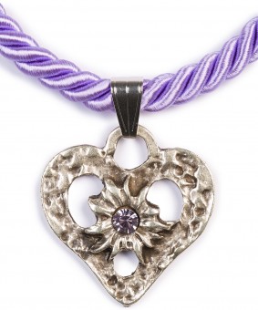 Naszyjnik sznurkowy serce z kamieniem, fioletowy