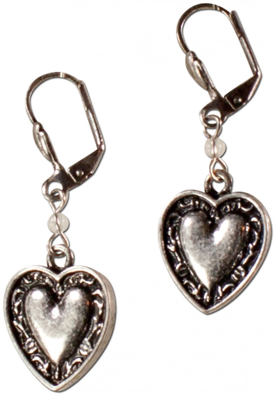 Traditional Earrings, Hearts, Antique Silver