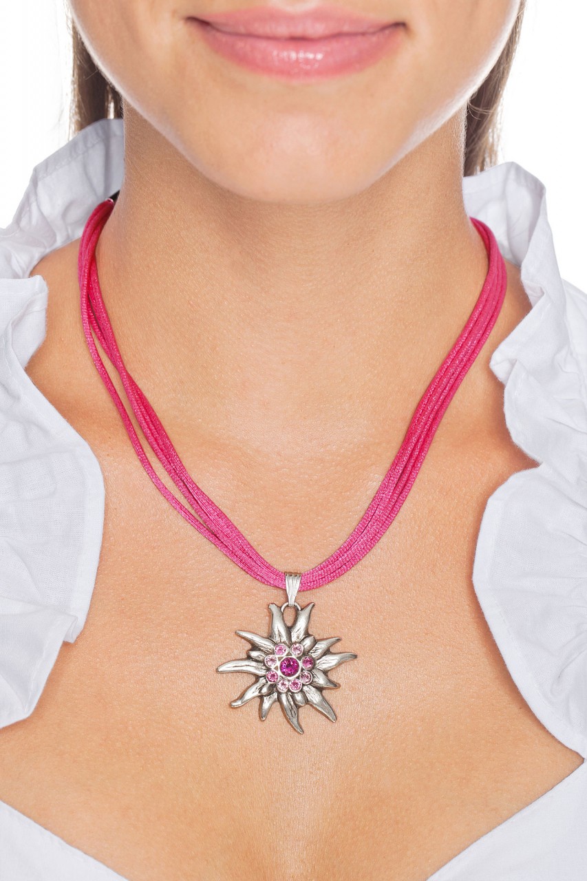 Preview: Satin Edelweiss Necklace, Pink
