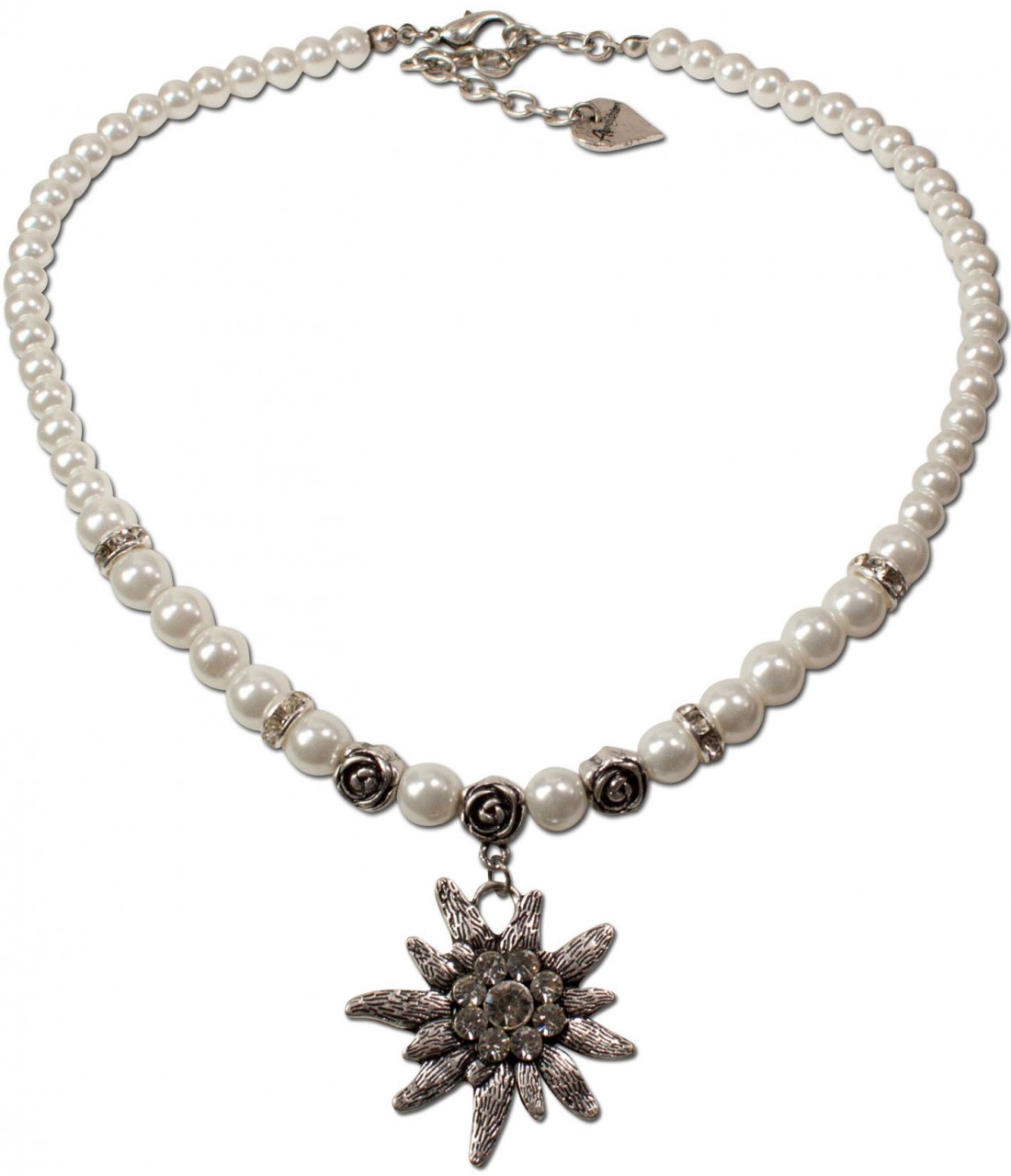 Collier de perles gros edelweiss blanc crème