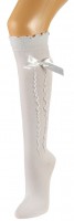 Preview: Ladies Stockings with Ruffle & Bow, White