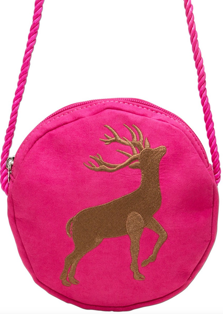 Podgląd: Tradycyjna okrągła kieszeń z haftem z jelenia różowego