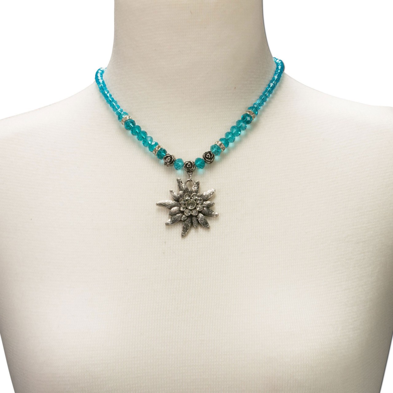 Preview: Traditional Necklace large Edelweiß turquoise