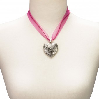 Naszyjnik z organzy Serce amulet różowy
