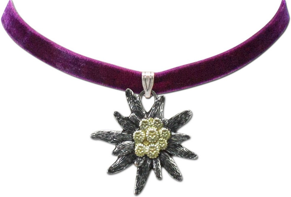 Collier ras de cou en velours gros edelweiss violet