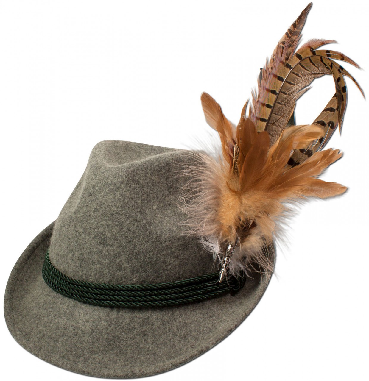 Traditional Felt Hat with Feathers, Grey