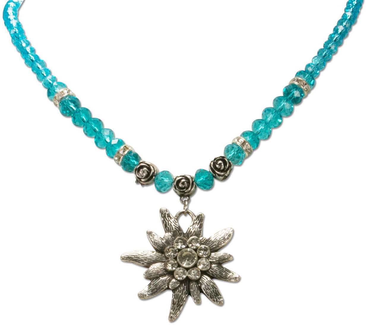 Preview: Traditional Necklace large Edelweiß turquoise