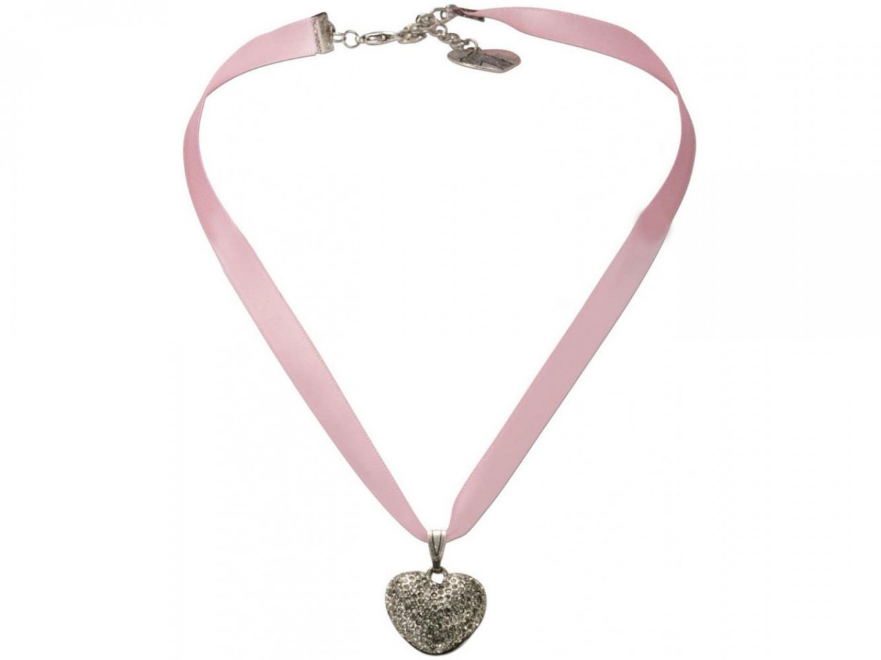 Satin Halskette mit Strassherzerl rosa