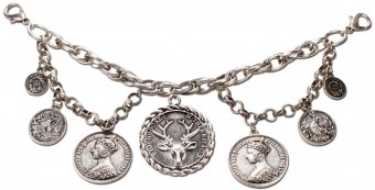 Charivari Chain, Coin Pendants, Antique Silver