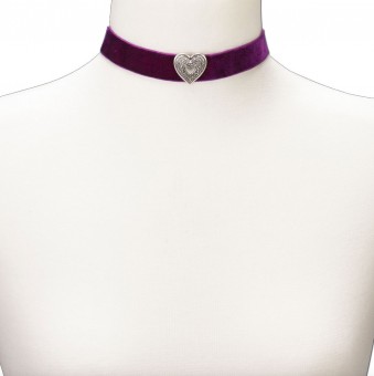 Thick Velvet Choker with Heart Pendant, Purple 