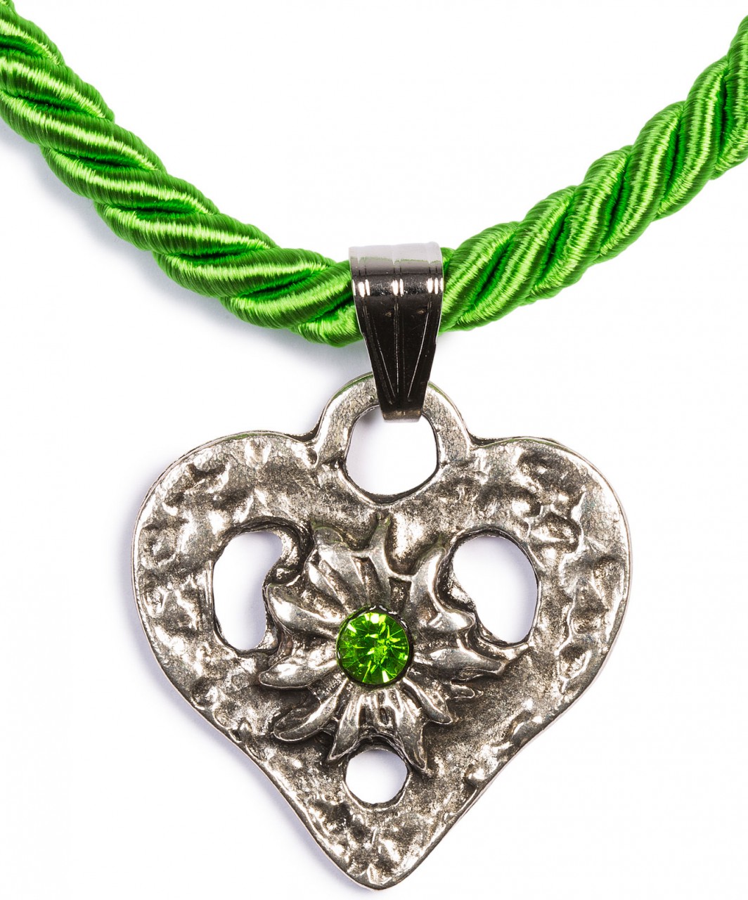 Braid Necklace with Heart Pendant, Apple Green