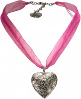 Aperçu: Collier en organza médaillon coeur rose vif