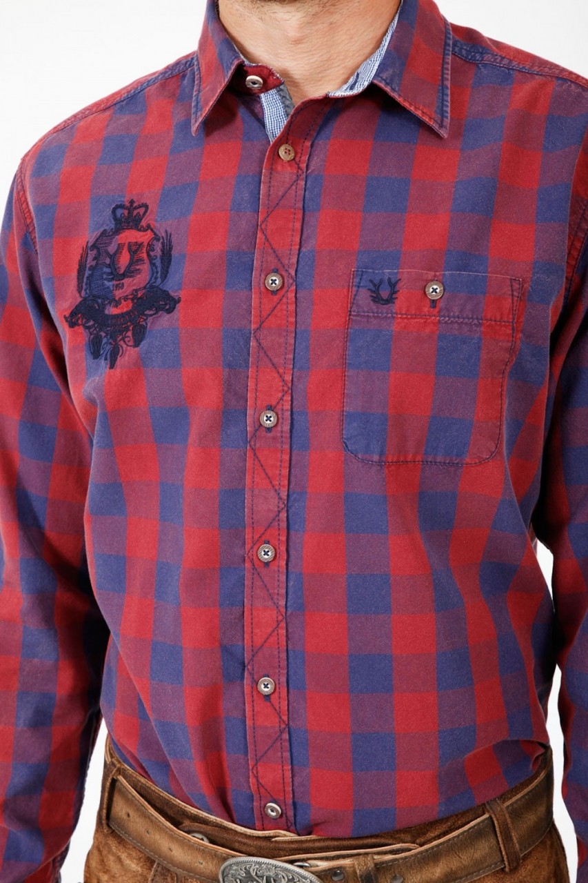 Vorschau: Trachtenhemd Woodsman rot/blau