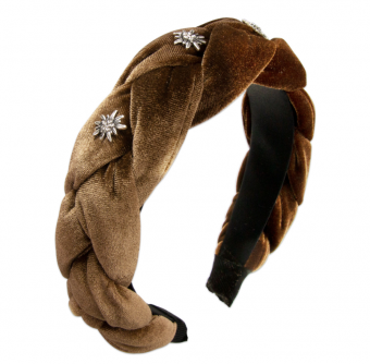 Velvet headband, braided look, dark brown
