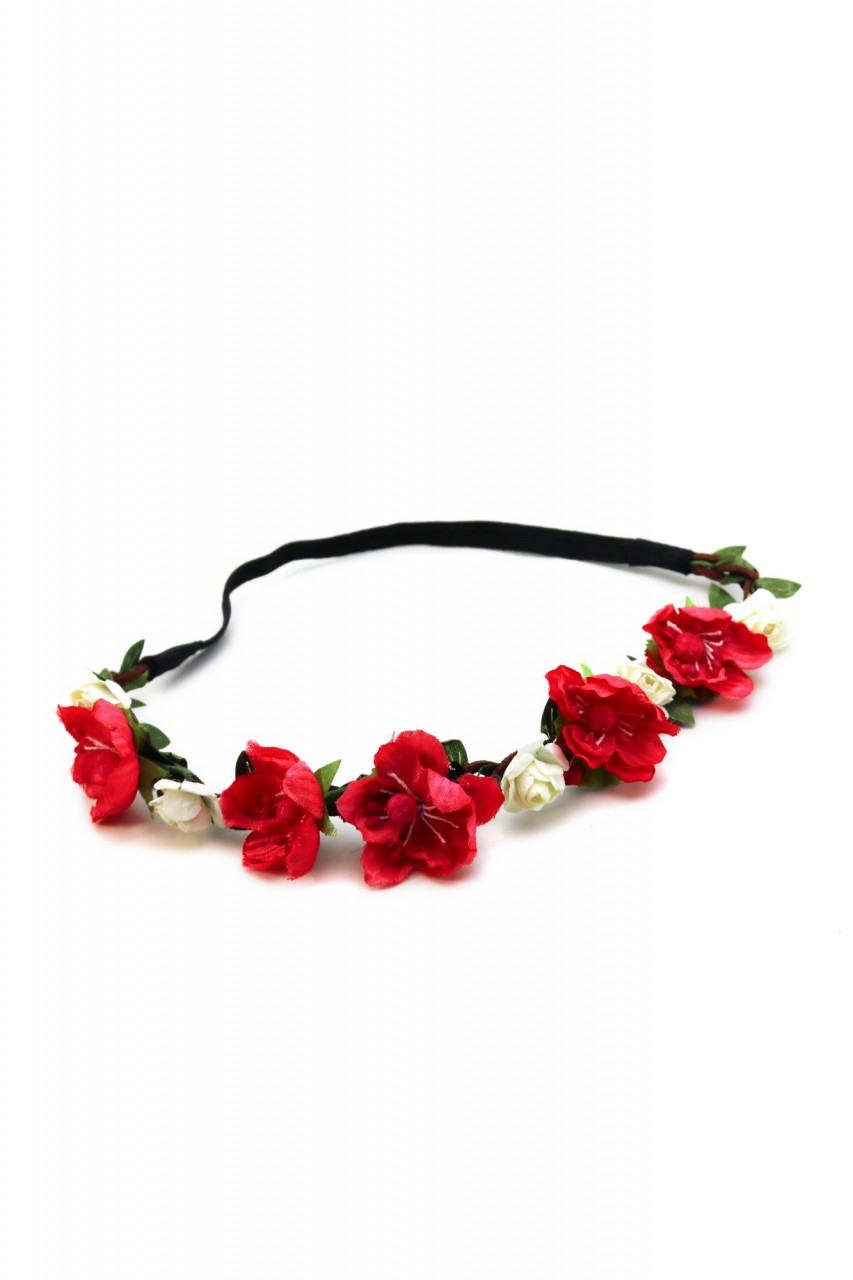 Haarband mit roten Frühlingsblüten