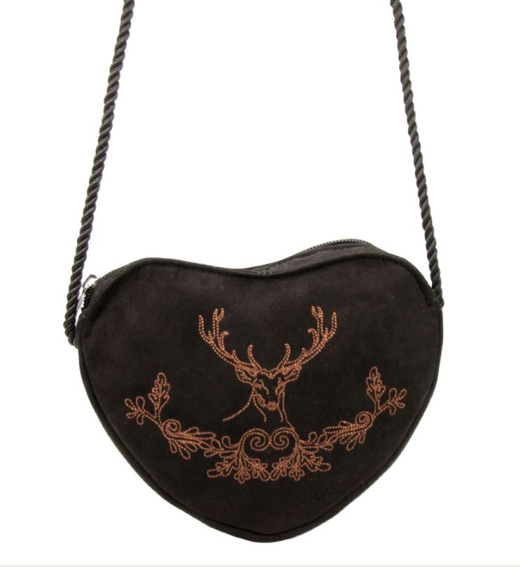 Herzförmige Trachtentasche Hirsch &amp; Eichenlaub schwarz