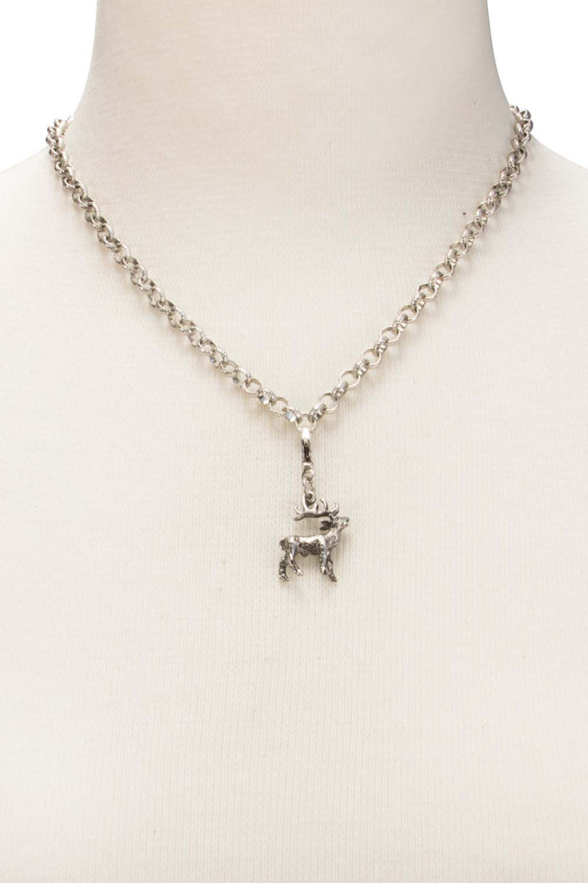 Traditional Deer Pendant, Antique Silver