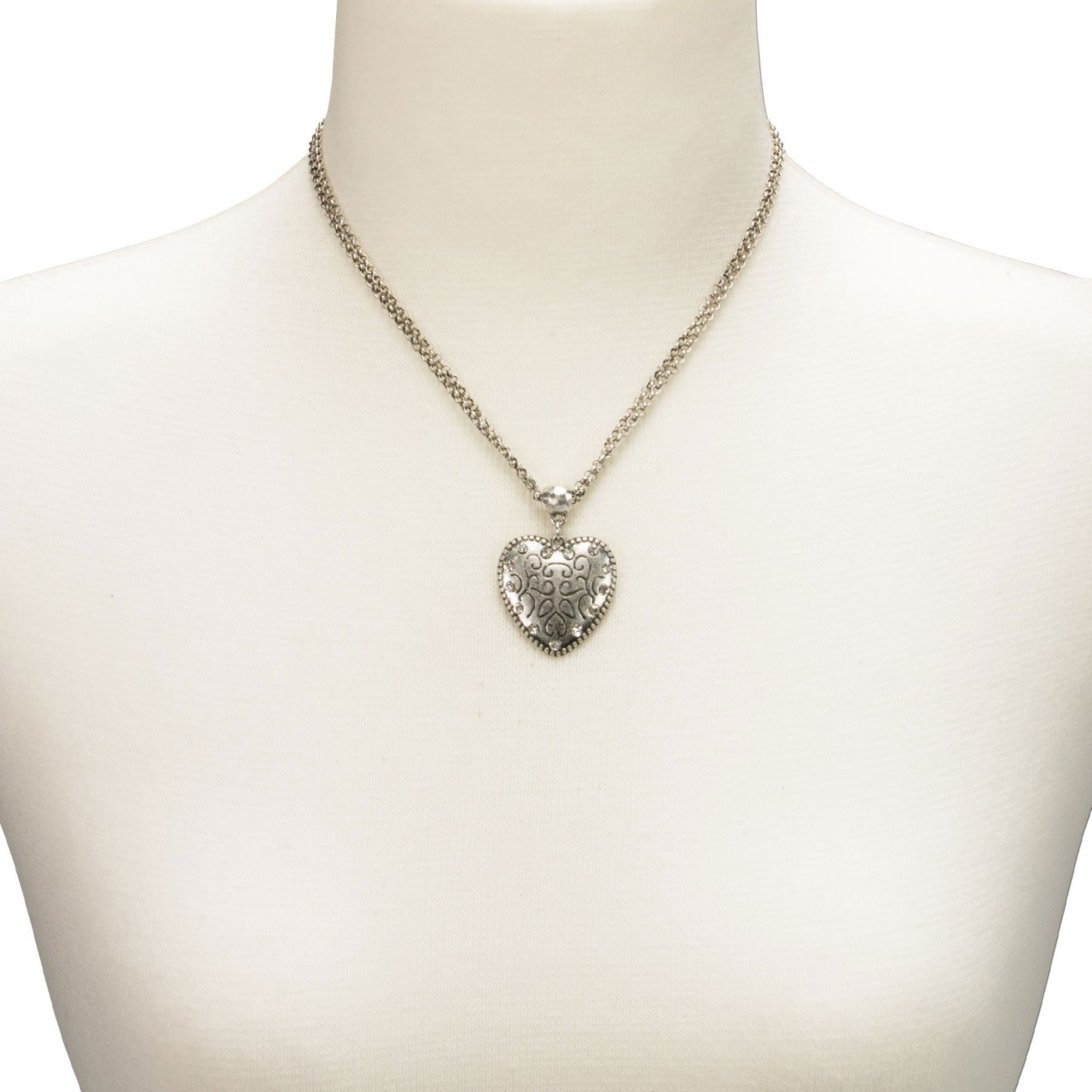 Necklace with Heart Pendant, Antique Silver