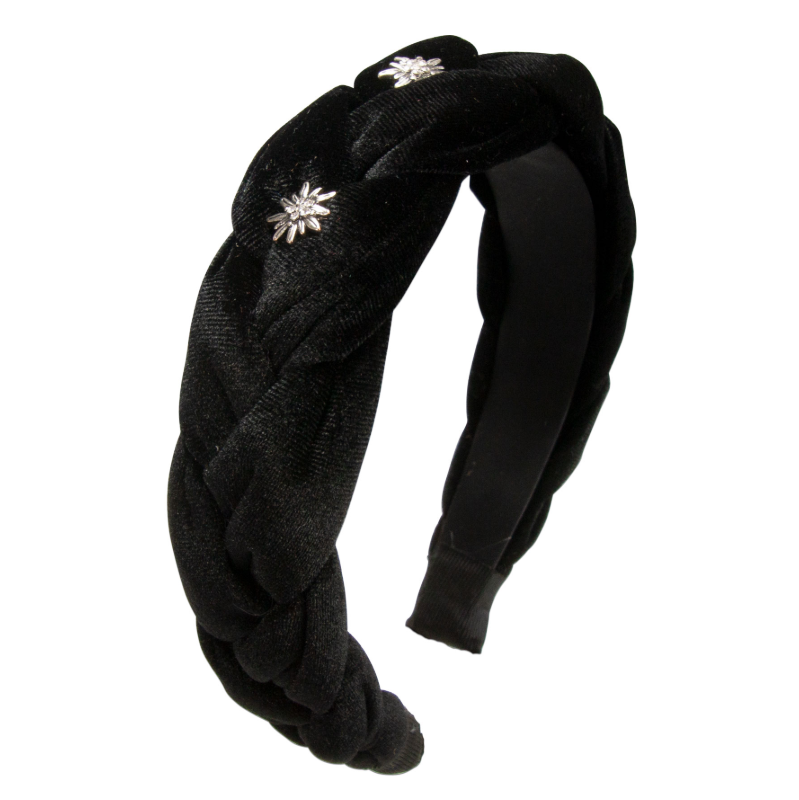 Velvet headband, braided look, black