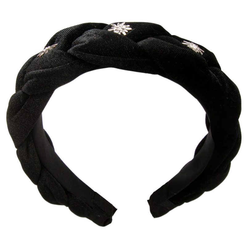 Velvet headband, braided look, black