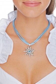 Satin Edelweiss Necklace, Light Blue