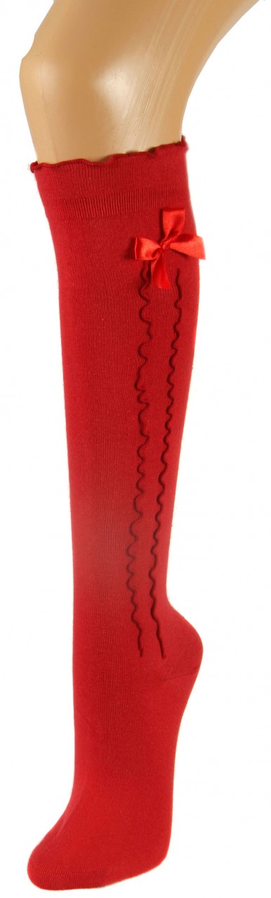 Chaussettes montantes rouges avec volants et noeud