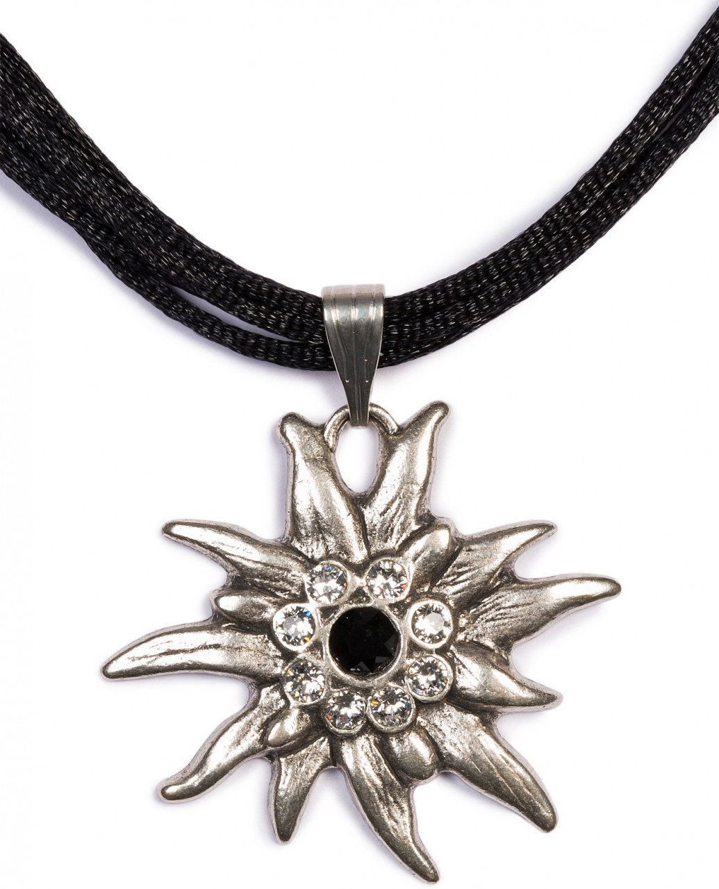Satin Edelweiss Necklace, Black