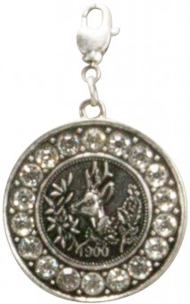Trachten Rhinestone Deer Pendant, Antique Silver