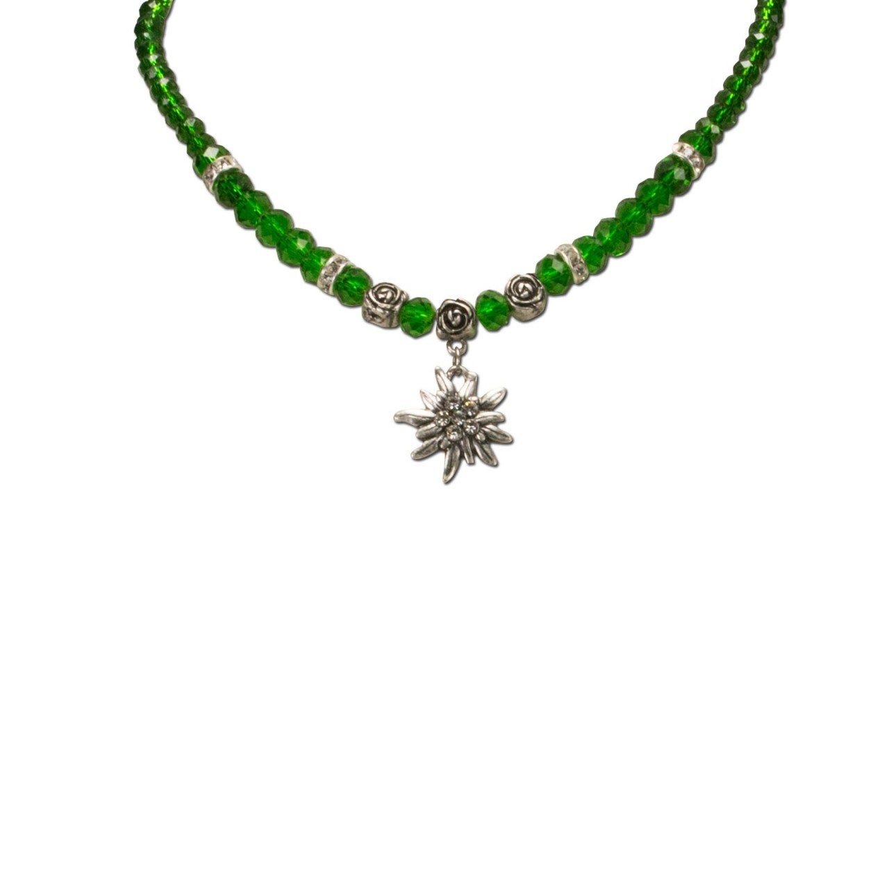 Traditional Pearl Necklace with Edelweiss, Green