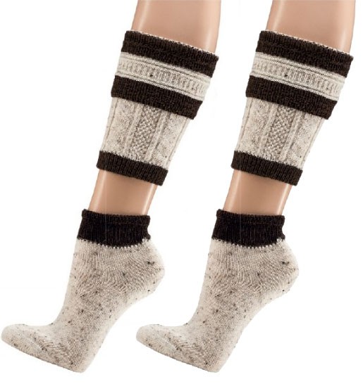 Traditional Socks, 2-pieces, Cream-Dark Brown