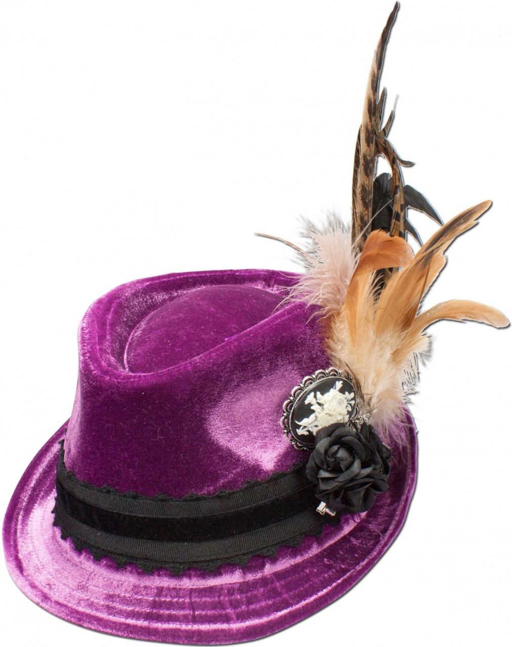 Traditionele fluwelen hoed Liliane paars
