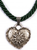 Podgląd: Naszyjnik ze sznurkiem z sercem szarotki, jodłowy zielony