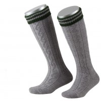 Preview: Childrens Stockings in grey with green Stripes