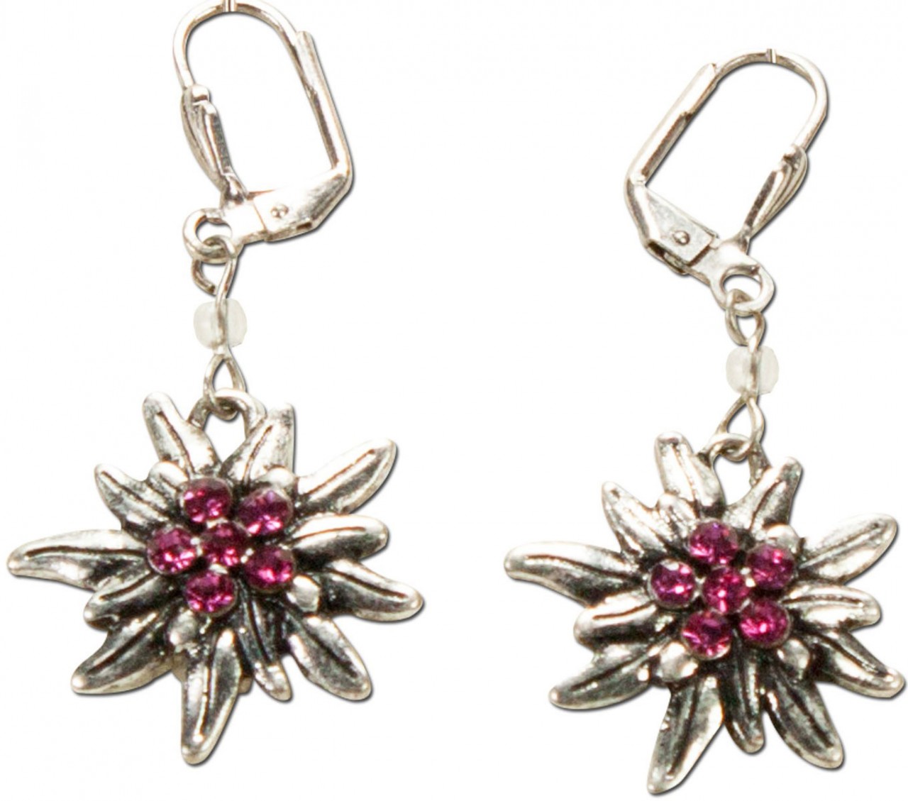 Boucles d'oreilles pendantes edelweiss rose vif