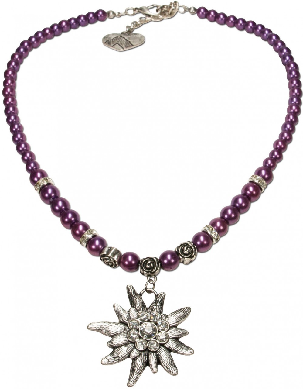 Collier de perles gros edelweiss violet