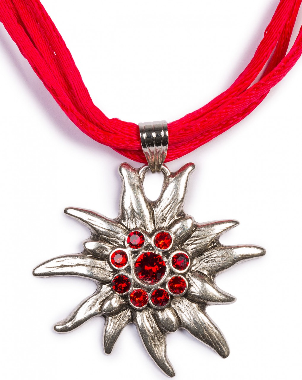 Collier edelweiss avec 4 bandes rouge