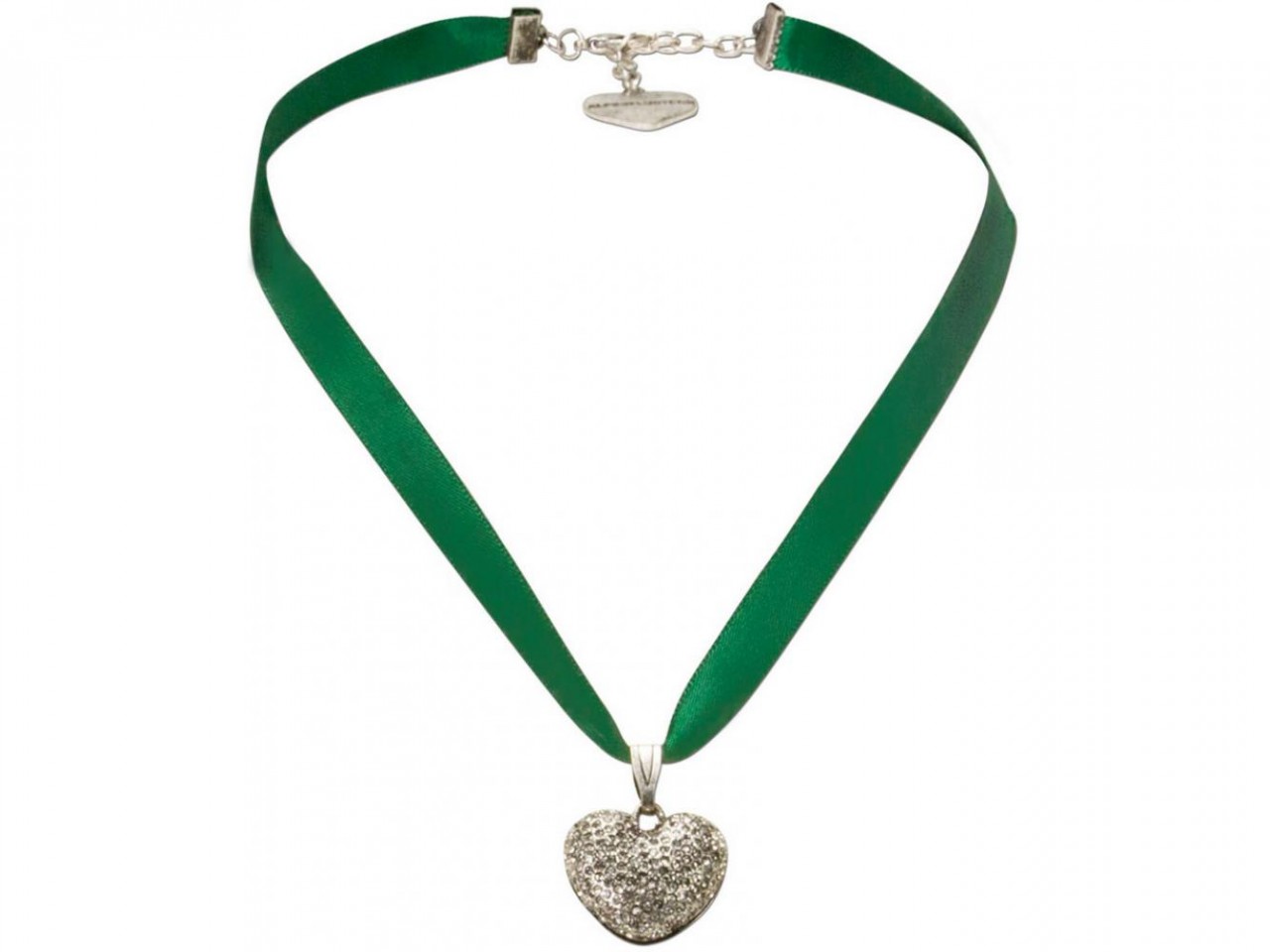 Vorschau: Satin Halskette mit Strassherzerl grün
