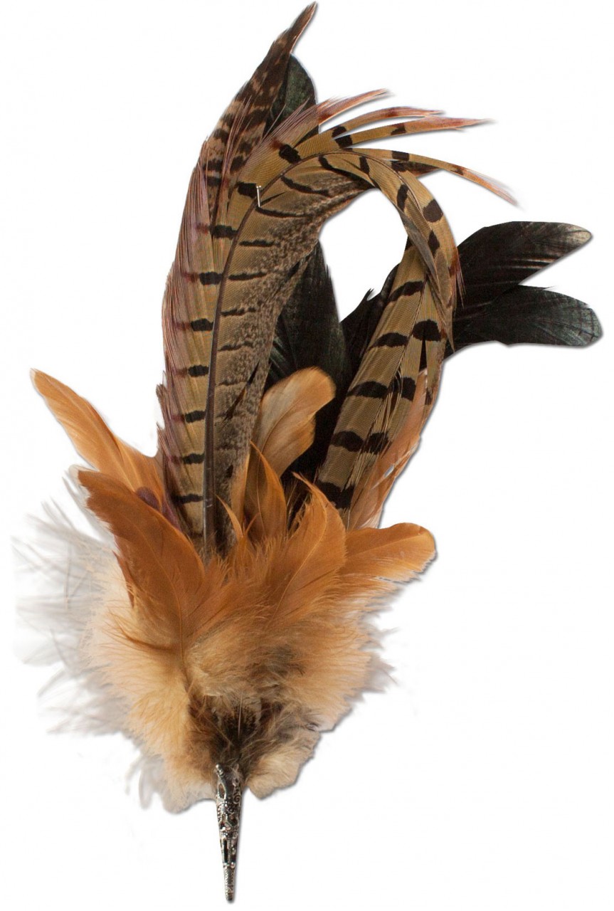 Pheasant Feather Brooch, Brown