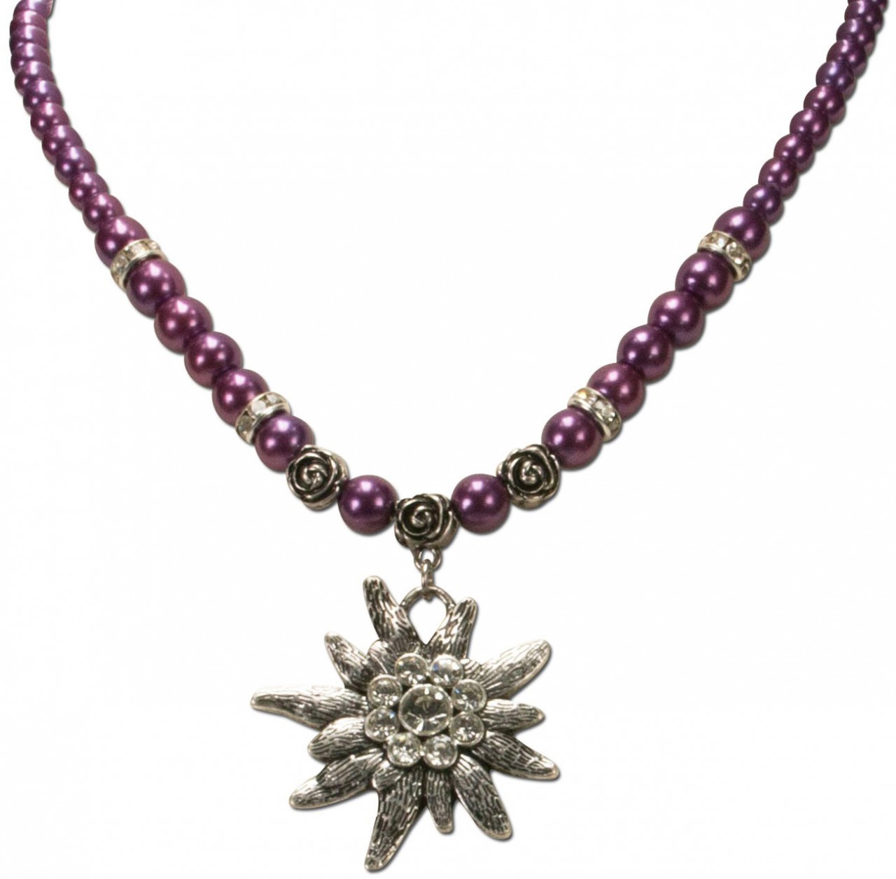 Aperçu: Collier de perles gros edelweiss violet