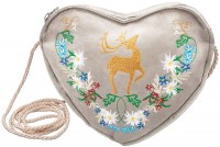 Vorschau: Trachtentasche Herztasche Blumenranken Hirsch beige