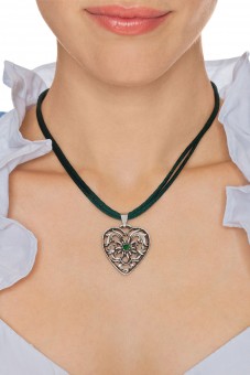 Satin Necklace with Heart Pendant, Fir Green