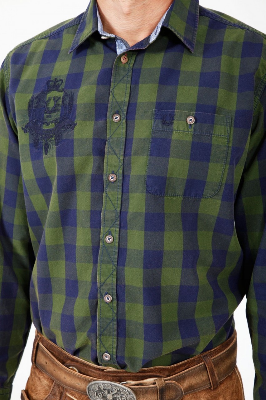 Podgląd: Trachtenhemd Woodsman grün/blau langarm