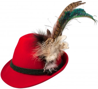 Felt Hat with Peacock Feather, Red