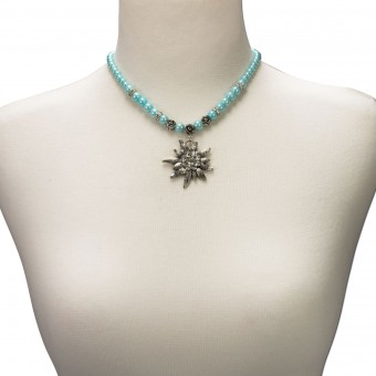 Collier de perles gros edelweiss turquoise