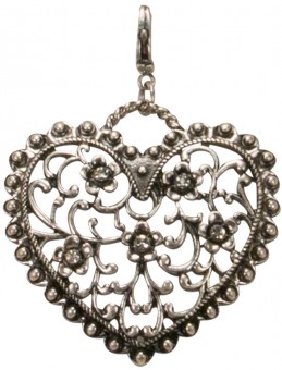 Trachten Rhinestone-Heart Pendant, Antique Silver